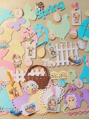 Mystery Easter and Spring Theme Papercraft Ephemera Kit, Scrapbook Supplies